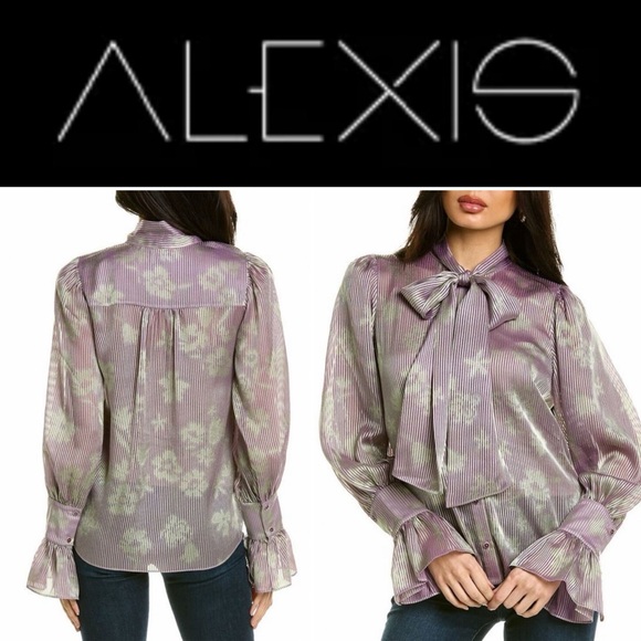 BNWOT $498 ALEXIS Tonal Floral FRANCISCA Blouse Lilac Sheen - Picture 14 of 16